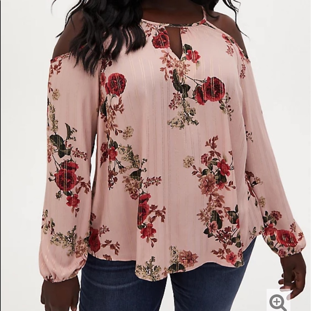 TORRID ROSE FLORAL GEORGETTE COLD SHOULDER…
